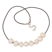 Přírodní Sladkovodní Pearl náhrdelník, s gumové šňůry, mosaz Karabinky, s 4cm extender řetězce, Brambor, bílý, 11-12mm, Prodáno za Cca 17 inch Strand