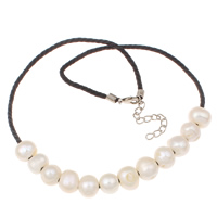 Natural Freshwater Pearl Necklace with Waxed Cotton Cord brass lobster clasp with 5cm extender chain Potato white 11-12mm Sold Per Approx 15.5 Inch Strand