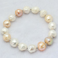 Freshwater Cultured Pearl Bracelet Freshwater Pearl with Brass Potato natural multi-colored 9-10mm Sold Per Approx 7.5 Inch Strand
