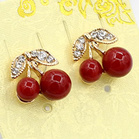 Acrylic Jewelry Earring Zinc Alloy with Acrylic stainless steel post pin Cherry gold color plated with rhinestone nickel lead & cadmium free Sold By Pair