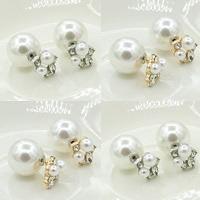 Double Faced Stud Earring Zinc Alloy with ABS Plastic Pearl stainless steel post pin plated with rhinestone nickel lead & cadmium free 15.5mm Sold By Pair