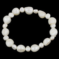 Sötvatten odlade Pearl Bracelet, Freshwater Pearl, Barock, naturlig, vit, 7-8mm, 10-11mm, Såld Per Ca 7.5 inch Strand