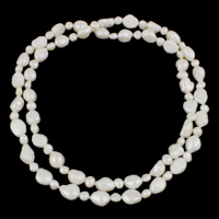 Freshwater Pearl Sweater Chain Necklace with Glass Seed Beads Baroque natural white 7-8mm 10-11mm Sold By Strand