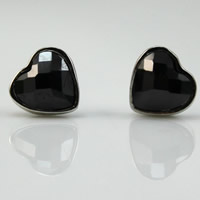 Agate Earring Brass with plastic earnut & Acrylic Heart real silver plated faceted 6mm Sold By Pair