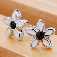 Brass Stud Earring with plastic earnut Flower real silver plated enamel Sold By Pair