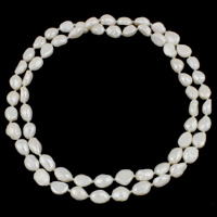 Freshwater Pearl Sweater Chain Necklace with Glass Seed Beads Baroque natural white 10-11mm Sold By Strand