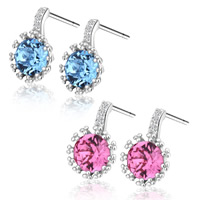 Austrian Crystal Earring 925 Sterling Silver with Austrian Crystal Flower platinum plated micro pave cubic zirconia Sold By Bag