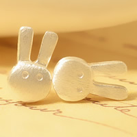 Brass Stud Earring with plastic earnut Rabbit real silver plated brushed Sold By Pair