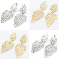 Zinc Alloy Drop Earring stainless steel post pin Leaf plated hollow nickel lead & cadmium free Sold By Pair