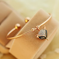Zinc Alloy Cuff Bangle Fox gold color plated charm bracelet & enamel & with rhinestone nickel lead & cadmium free 62mm Inner Approx 60mm Length Approx 7 Inch Sold By PC