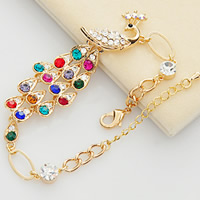 Zinc Alloy Bracelet with 4cm extender chain Peacock gold color plated with rhinestone nickel lead & cadmium free 75mm Sold Per Approx 6.5 Inch Strand
