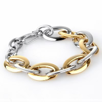 Titanium Steel Bracelet plated oval chain & for woman & two tone 10mm Length Approx 7.8 Inch Sold By Lot
