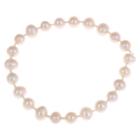 Sötvatten odlade Pearl Bracelet, Freshwater Pearl, med Glass Seed Beads, Potatis, naturlig, rosa, 7-8mm, Såld Per Ca 7.5 inch Strand
