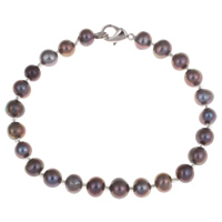 Sötvatten odlade Pearl Bracelet, Freshwater Pearl, med Glass Seed Beads, mässing lås, Potatis, naturlig, olika stilar för val, purpur, 6-7mm, Såld Per Ca 7.5 inch Strand