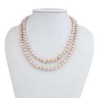 Natūralių gėlo vandens perlų ilgai karoliai, Barokas, natūralus, įvairaus ilgio pasirinkimo, rožinis, 7-8mm, Pardavė Strand