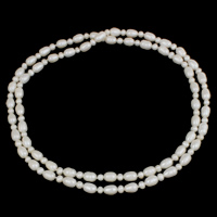 Přírodní sladkovodní perly dlouhý náhrdelník, Sladkovodní Pearl, Rýže, různé délky pro volbu, bílý, 5-6mm, 7-8mm, Prodáno By Strand