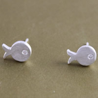 Brass Stud Earring with plastic earnut Fish real silver plated brushed Sold By Pair