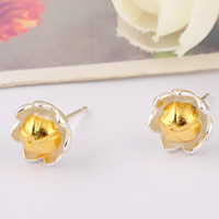 Brass Stud Earring with plastic earnut Flower plated two tone Sold By Pair