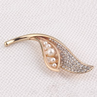 Rhinestone Brooch Zinc Alloy Leaf rose gold color plated with plastic pearl & with rhinestone nickel lead & cadmium free 20-50mm Sold By PC