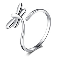 Brass Cuff Finger Ring Dragonfly real silver plated US Ring Sold By PC
