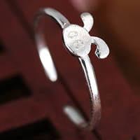 Brass Cuff Finger Ring, Rabbit, real silver plated, brushed, 5-10mm, US Ring Size:5, Sold By PC