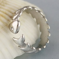 Brass Cuff Finger Ring Fish Bone real silver plated 3-5mm US Ring Sold By PC