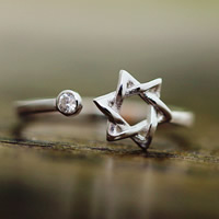 Brass Cuff Finger Ring Hexagram real silver plated with rhinestone 10-20mm US Ring Sold By PC