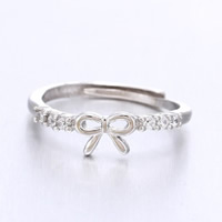 Brass Open Finger Ring, Bowknot, real silver plated, adjustable & with rhinestone, 5-10mm, US Ring Size:5, Sold By PC