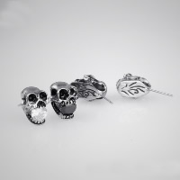 Titanium Steel Stud Earring Skull with rhinestone & blacken Sold By Lot