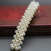 Hair Barrettes Freshwater Pearl with Brass Rectangle natural white 3-4mm Sold By PC
