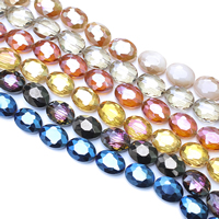 Kristalli helmiä, Flat Oval, värikäs päällystetty, kasvot, enemmän värejä valinta, 15x12x8mm, Reikä:N. 1mm, N. 40PC/Strand, Myyty Per N. 25 tuuma Strand