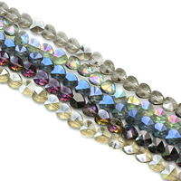 Καρδιά Crystal χάντρες, Κρύσταλλο, πολύχρωμα επιχρυσωμένο, πολύπλευρη, περισσότερα χρώματα για την επιλογή, 10x10x7mm, Τρύπα:Περίπου 1mm, Περίπου 70PCs/Strand, Sold Per Περίπου 29 inch Strand