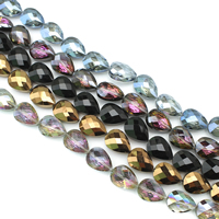 Teardrop Krystal perler, farverig forgyldt, facetteret, flere farver til valg, 14x18x9mm, Hole:Ca. 1.5mm, Ca. 35pc'er/Strand, Solgt Per Ca. 23.5 inch Strand