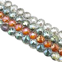 Flad rund Crystal Beads, Krystal, farverig forgyldt, facetteret, flere farver til valg, 18x10mm, Hole:Ca. 1mm, Ca. 35pc'er/Strand, Solgt Per Ca. 24 inch Strand