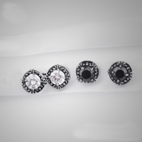 Titanium Staal Stud Earring, Rond plat, met strass & zwart maken, meer kleuren voor de keuze, 11x11x5mm, 5paren/Lot, Verkocht door Lot