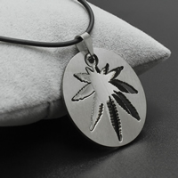 Stainless Steel Jewelry Necklace, with rubber cord, iron lobster clasp, with 4cm extender chain, Marijuana Leaf, original color, 33x37x2mm, Sold Per Approx 17 Inch Strand