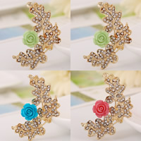 Fashion Earring Cuff and Wraps Zinc Alloy with Resin Flower gold color plated with rhinestone nickel lead & cadmium free Sold By PC