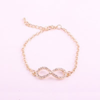 Zinc Alloy Bracelet with 3.5cm extender chain Infinity gold color plated with rhinestone nickel lead & cadmium free 180mm Length Approx 7 Inch Sold By Bag