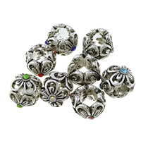 Zinc Alloy European perler, Flower, sølvfarvet forgyldt, uden trold & med rhinestone & sværte, flere farver til valg, nikkel, bly & cadmium fri, 8x10mm, Hole:Ca. 5mm, 200pc'er/Lot, Solgt af Lot