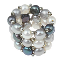 Pierścień z perłami słodkowodnymi, Perła naturalna słodkowodna, ze Mosiądz, Ziemniak, wielokolorowy, 5-6mm, 30x28x10mm, rozmiar:16, sprzedane przez PC