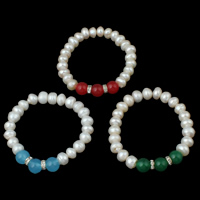 Freshwater Cultured Pearl Bracelet Freshwater Pearl with Agate & Brass Potato natural & with cubic zirconia white 9-10mm Sold Per Approx 7 Inch Strand