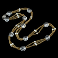 Přírodní Sladkovodní Pearl náhrdelník, Skleněné perličky, s Sladkovodní Pearl & Akryl, mosaz box zavírací, žlutý, 3-4mm, Prodáno za Cca 17 inch Strand