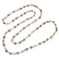 Natural Freshwater Pearl Long Necklace, Potato, multi-colored, 7-8mm, Sold Per Approx 47 Inch Strand