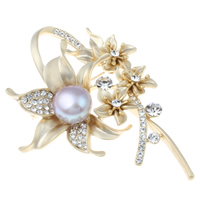 Freshwater Pearl Brooch Brass with Freshwater Pearl Flower gold color plated natural & with rhinestone & matte nickel lead & cadmium free 12-13mm Sold By PC