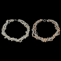 Crystal gėlavandenių perlų karoliai, Gėlo vandens perlų, su Krištolas & Stiklas Sėklų karoliukai, žalvarinis pavasario žiedas sagtimi, Ryžiai, natūralus, kumihimo & 4 kryptis & briaunotas, daugiau spalvų pasirinkimas, 6-7mm, Parduota už Apytiksliai 18 Inch Strand