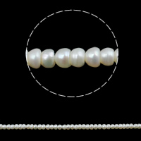 Pulsante coltivate in acqua dolce Perla, perla d'acquadolce coltivata naturalmente, Bottone, naturale, bianco, 3-4mm, Foro:Appross. 0.8mm, Venduto per Appross. 15.5 pollice filo