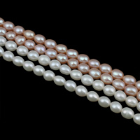 Riso coltivato in perla d'acqua dolce, perla d'acquadolce coltivata naturalmente, naturale, nessuno, 5-6mm, Foro:Appross. 0.8mm, Venduto per Appross. 15 pollice filo