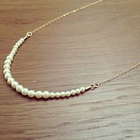 Plastic Pearl Necklace Zinc Alloy with ABS Plastic Pearl & iron chain Round gold color plated oval chain nickel lead & cadmium free 42cm Length Approx 16.5 Inch Sold By Bag