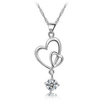 Brass Heart Pendants real silver plated with rhinestone nickel lead & cadmium free Approx 3-5mm Sold By PC