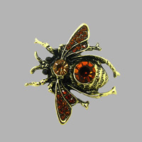 Rhinestone Brooch Zinc Alloy Bee antique gold color plated with rhinestone nickel lead & cadmium free Sold By Bag
